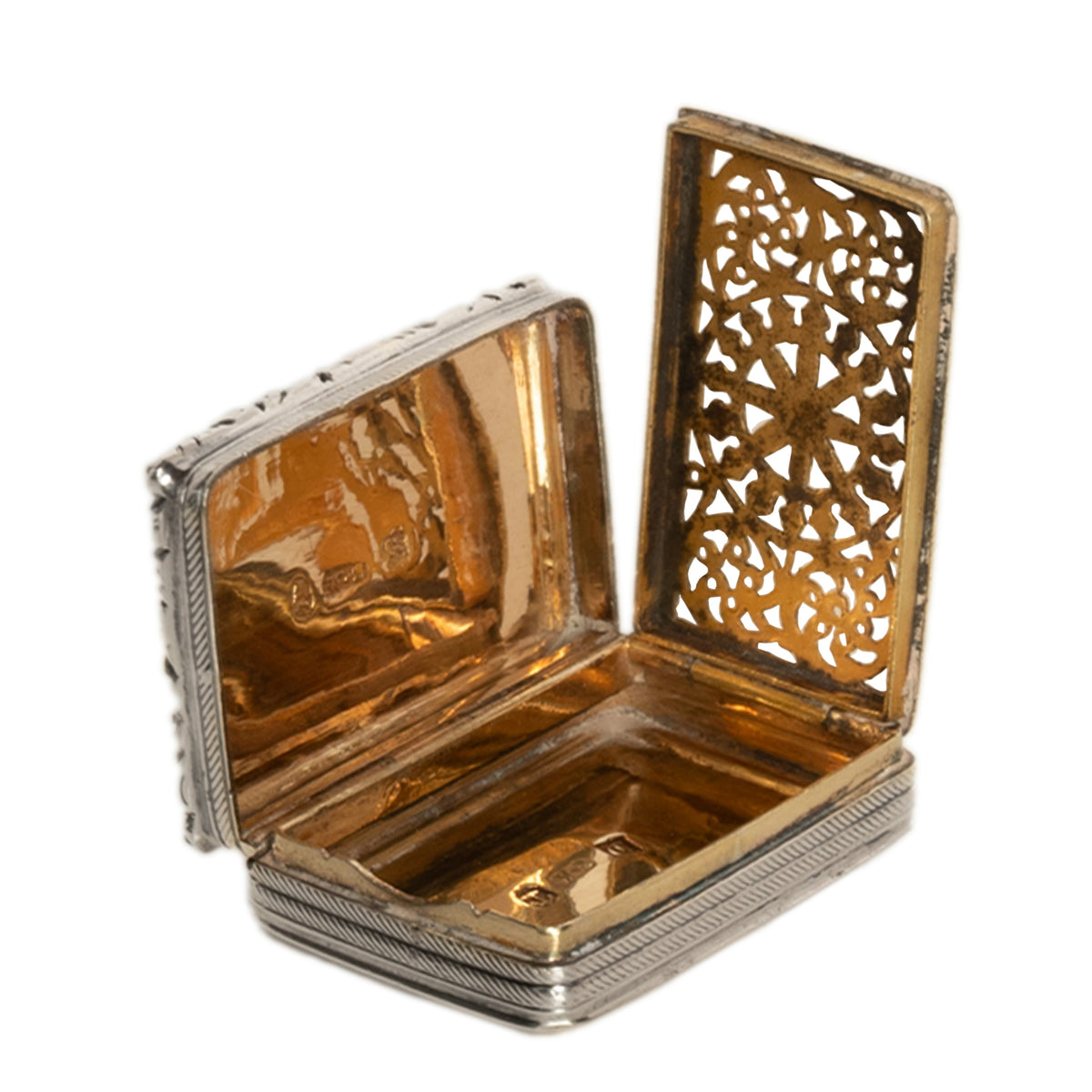 Antique Georgian Sterling Silver Gilt Vinaigrette Birmingham William Simpson, 1826