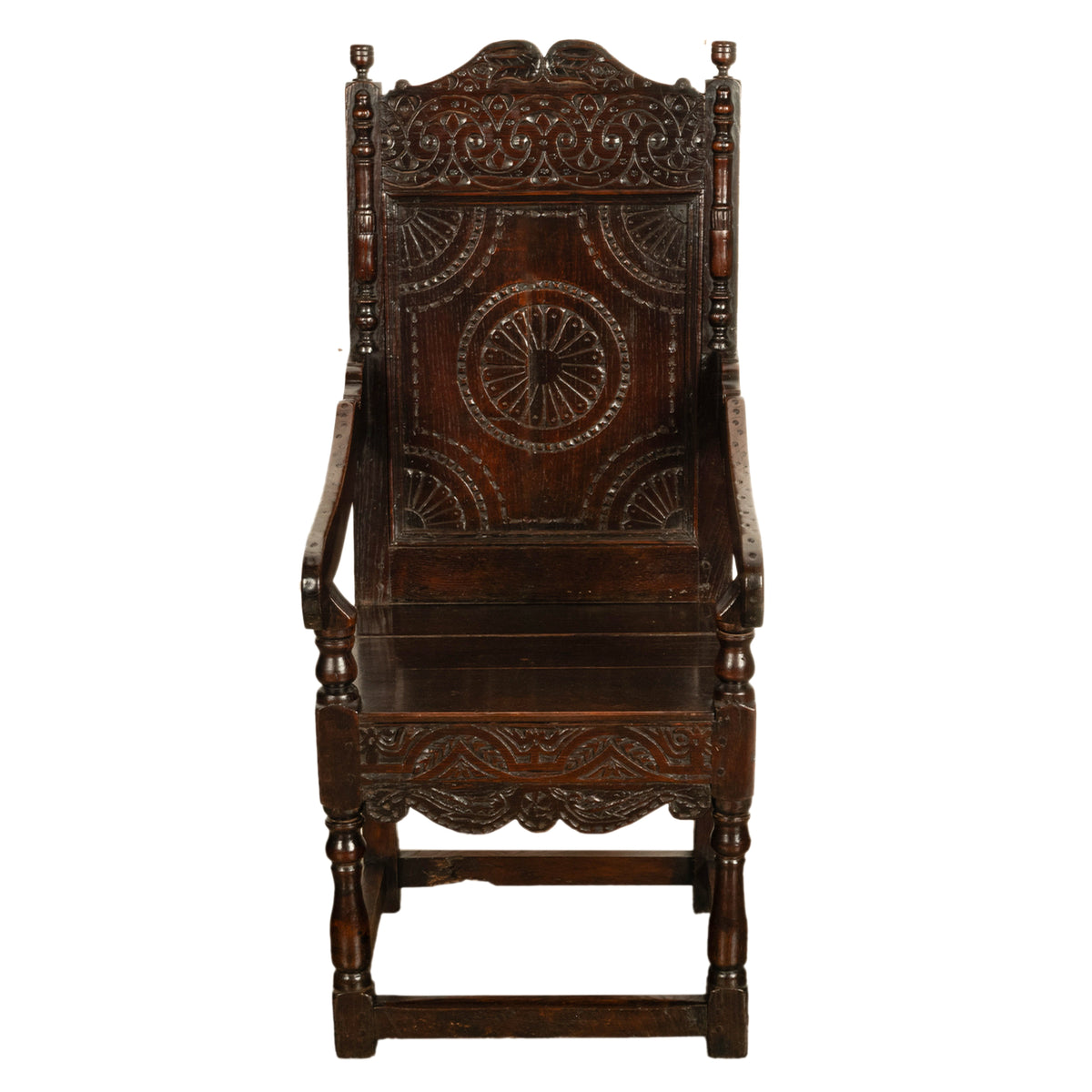 Antique 18th English Century Georgian Carved Oak Wainscot Chair Yorkshire 1720