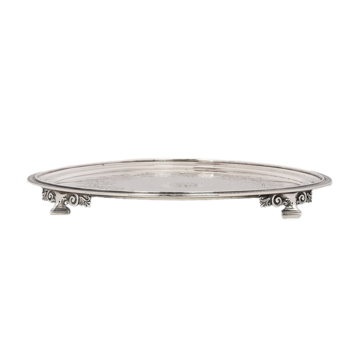 Antique Engraved Sterling Silver Tiffany & Co Footed Salver Tray New York 1870