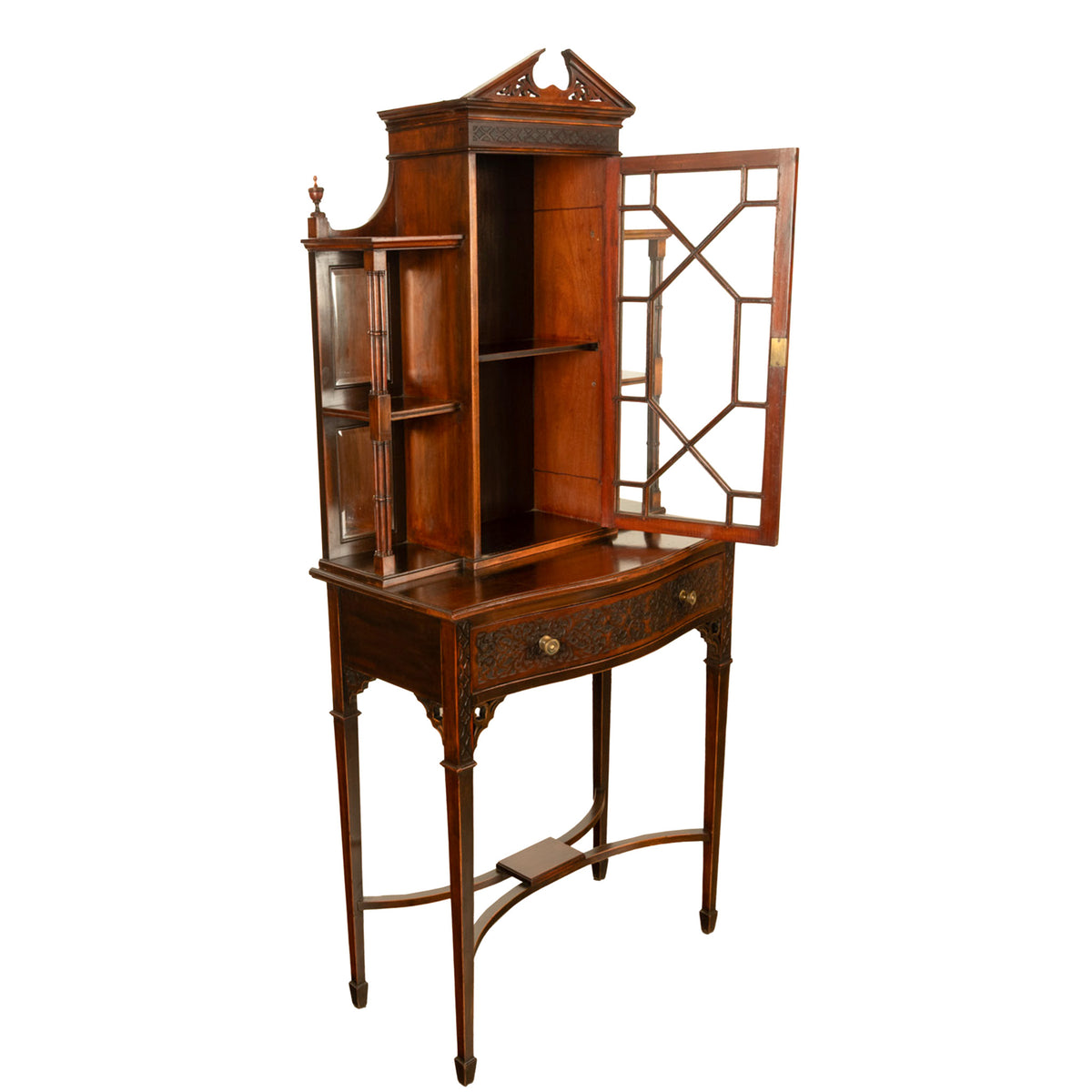 Antique Chippendale Mahogany Carved Display Case Cabinet Vitrine on Stand 1895