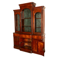 Antique 19th Century Large Breakfront Flame Mahogany Bookcase Bibliotheque 1850