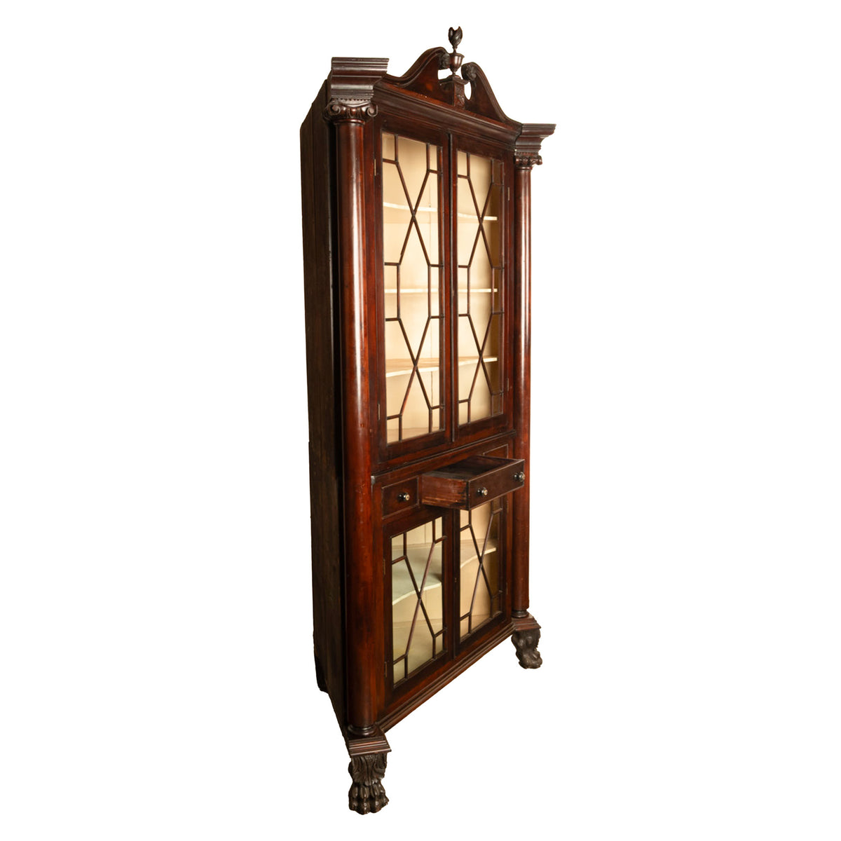 Antique American Mahogany Federal Carved Corner Cabinet East Tennessee 1820