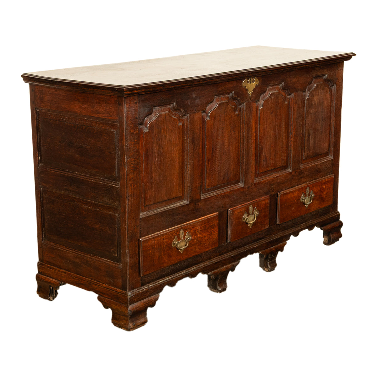 Antique Early Georgian Large 4 Panel 3 Drawer Hinged Top Mule Chest Coffer 1740