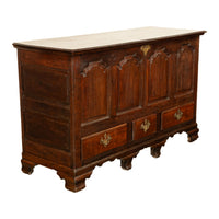Antique Early Georgian Large 4 Panel 3 Drawer Hinged Top Mule Chest Coffer 1740