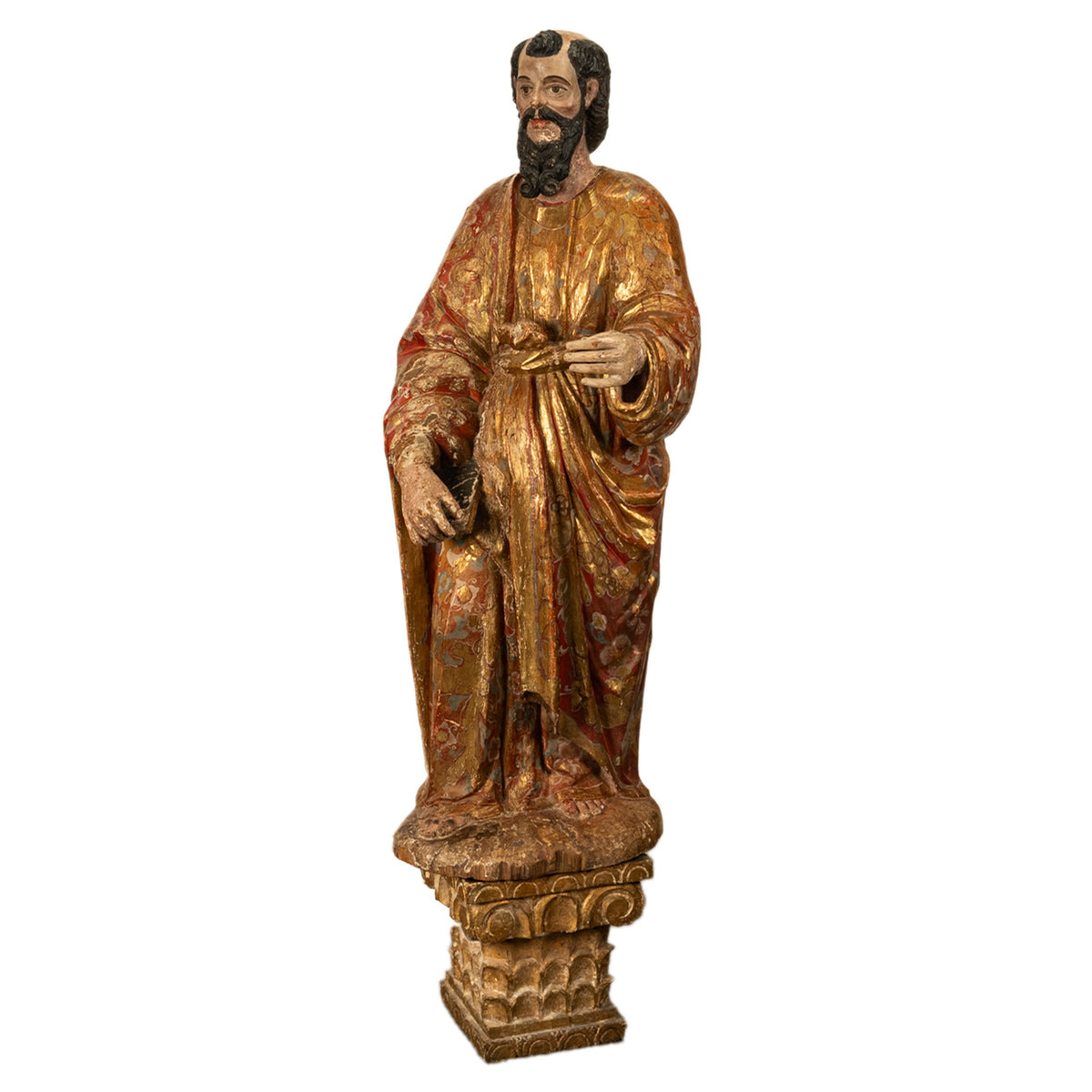 Antique 18th Century Spanish Colonial Lifesize Saint Paul Carved Estofado Statue Santo 1750