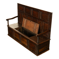 Antique 18th Century Georgian Oak Paneled Box Pub Tavern Settle Bench 1750