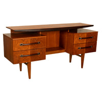 Vintage Danish Mid Century Modern Teak Four Drawer Desk with Floating Top 1965