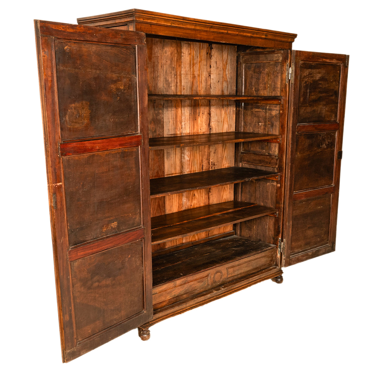 Antique 18th Century French Carved Walnut 2 Door Bonnetiere Armoire Cabinet 1780