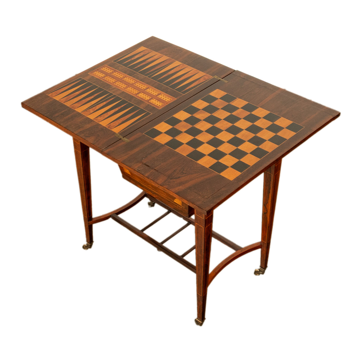 Antique Rosewood Regency Inlaid Chess Backgammon Cribbage Game Sewing Table 1890