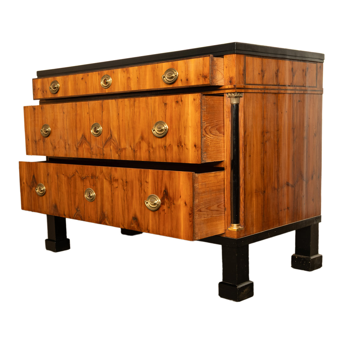 Antique Austrian Biedermeier Walnut Ebony Gilt Bronze Chest Drawers Commode 1820