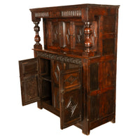 Antique English 17th Century Jacobean Charles I Carved Oak Court Cupboard Cabinet 1630
