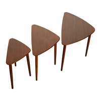 Danish Teak Mid Century Modern 'Guitar Pick' set of 3 Nesting Tables by Mogens Kold Mobelfabrik 1960s