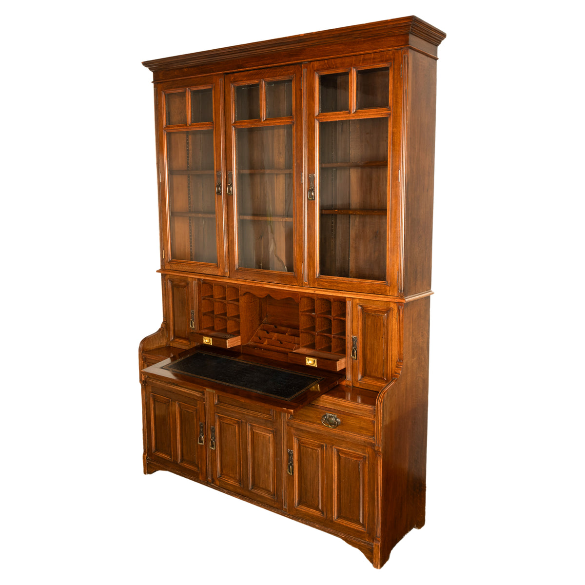 Antique Victorian Art Nouveau Carved Oak Secretary Bookcase Bibliotheque 1890