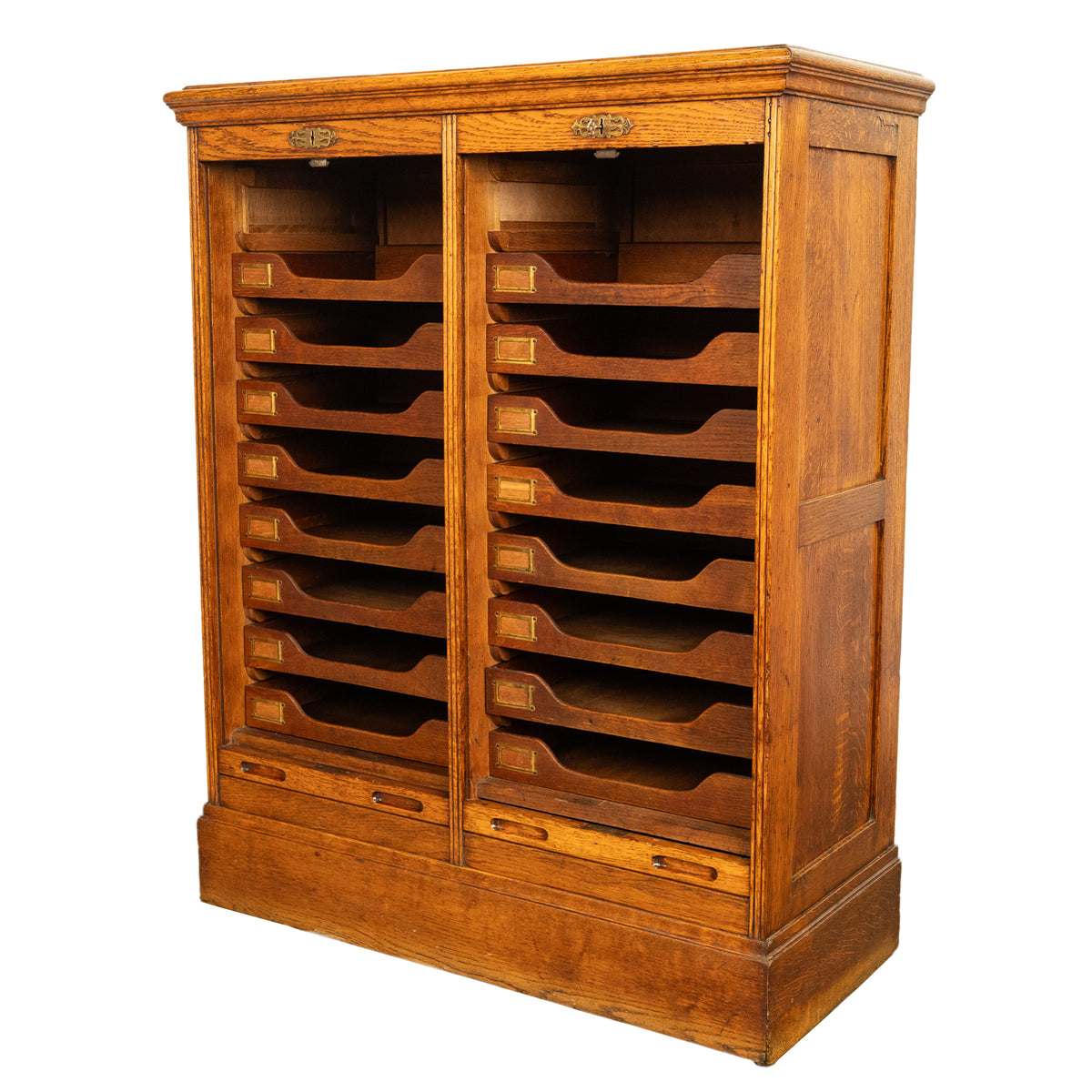 Antique American Oak Double Tambour Roll Top 16 Drawer Filing Cabinet 1910
