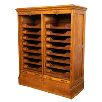 Antique American Oak Double Tambour Roll Top 16 Drawer Filing Cabinet 1910