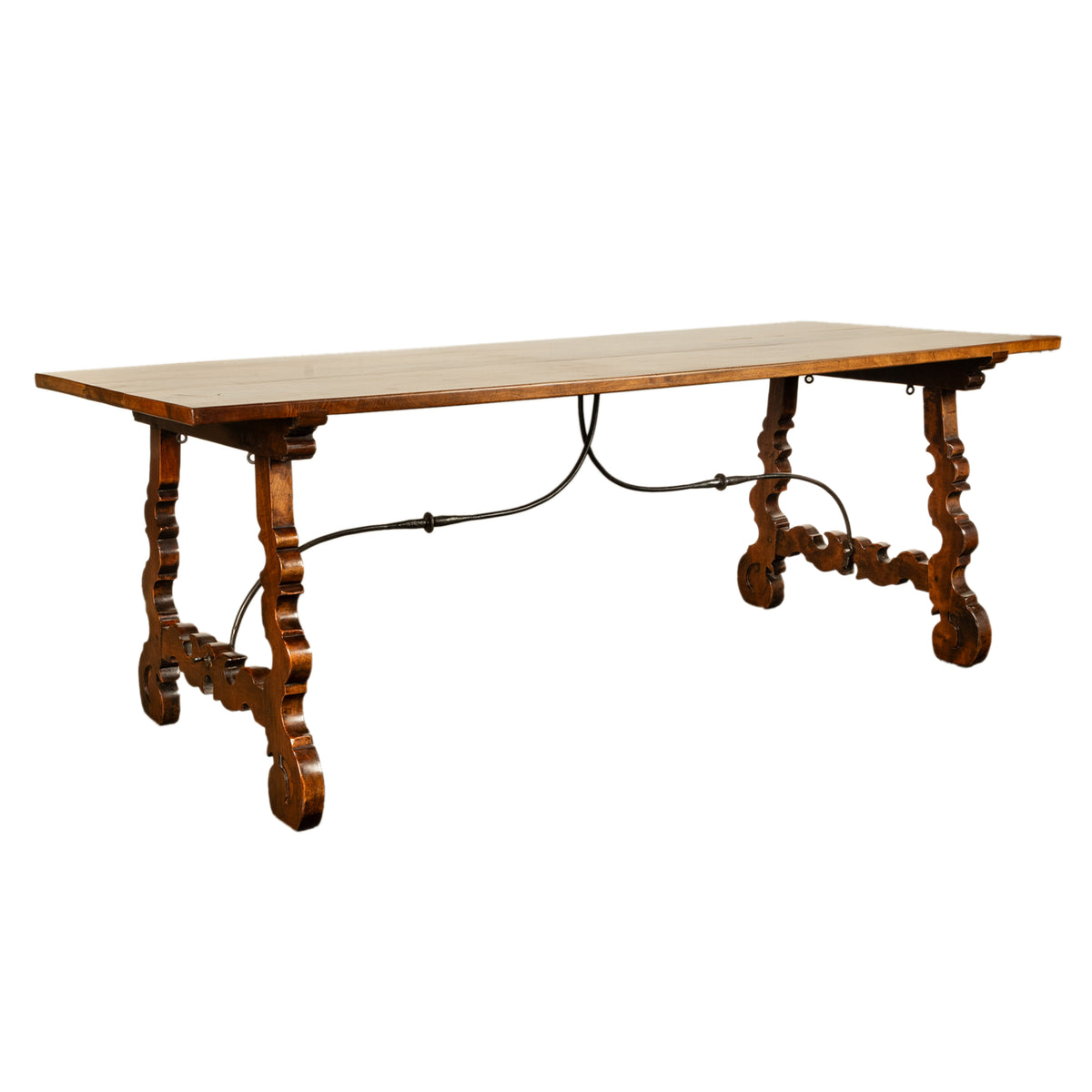 Antique 18th Century Spanish Walnut & Iron Dining Refectory Trestle Table 1780