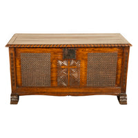 Antique French Gothic Revival Carved Oak Dowry Coffer Chest Bench Seat 1820