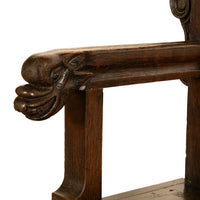 Antique French Brittany Carved Oak Bench with 16th Century Portrait Panels 1560
