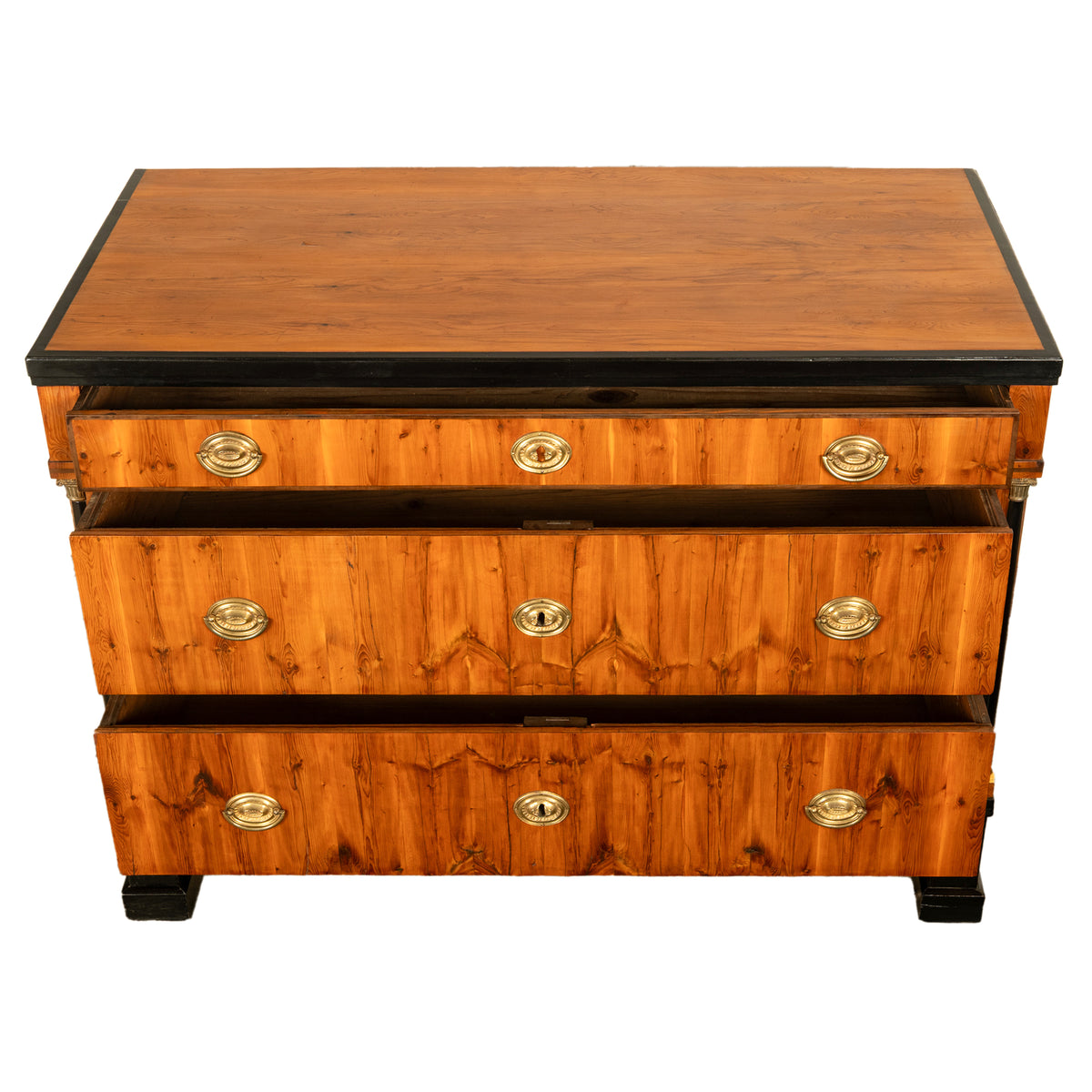 Antique Austrian Biedermeier Walnut Ebony Gilt Bronze Chest Drawers Commode 1820