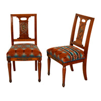 Pair Antique French Restauration His & Hers Greco-Roman Chairs Pendleton Fabric
