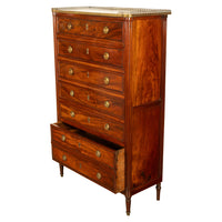 Tall Antique 19thC French Louis XVI Semainier Mahogany Marble Chest Drawers 1880