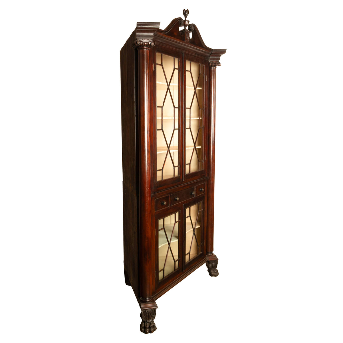 Antique American Mahogany Federal Carved Corner Cabinet East Tennessee 1820