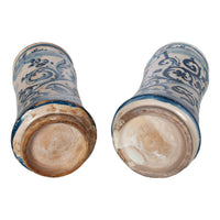 Pair Antique 17th Century Spanish Blue & White Pottery Albarelli Apothecary Jars 1680
