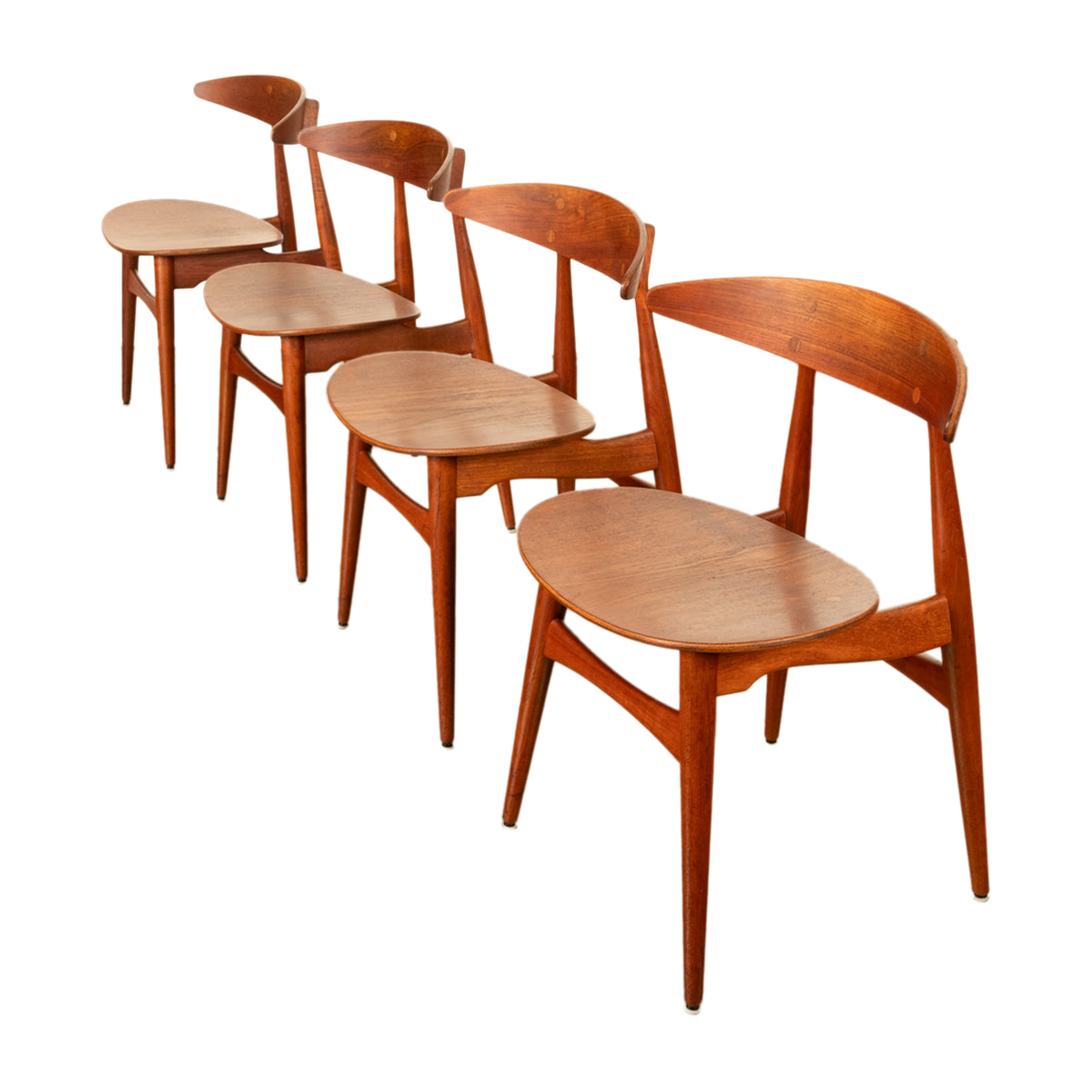 Danish MCM Set of Four Hans J. Wegner CH-33 Teak Chairs Carl Hansen & Søn 1960