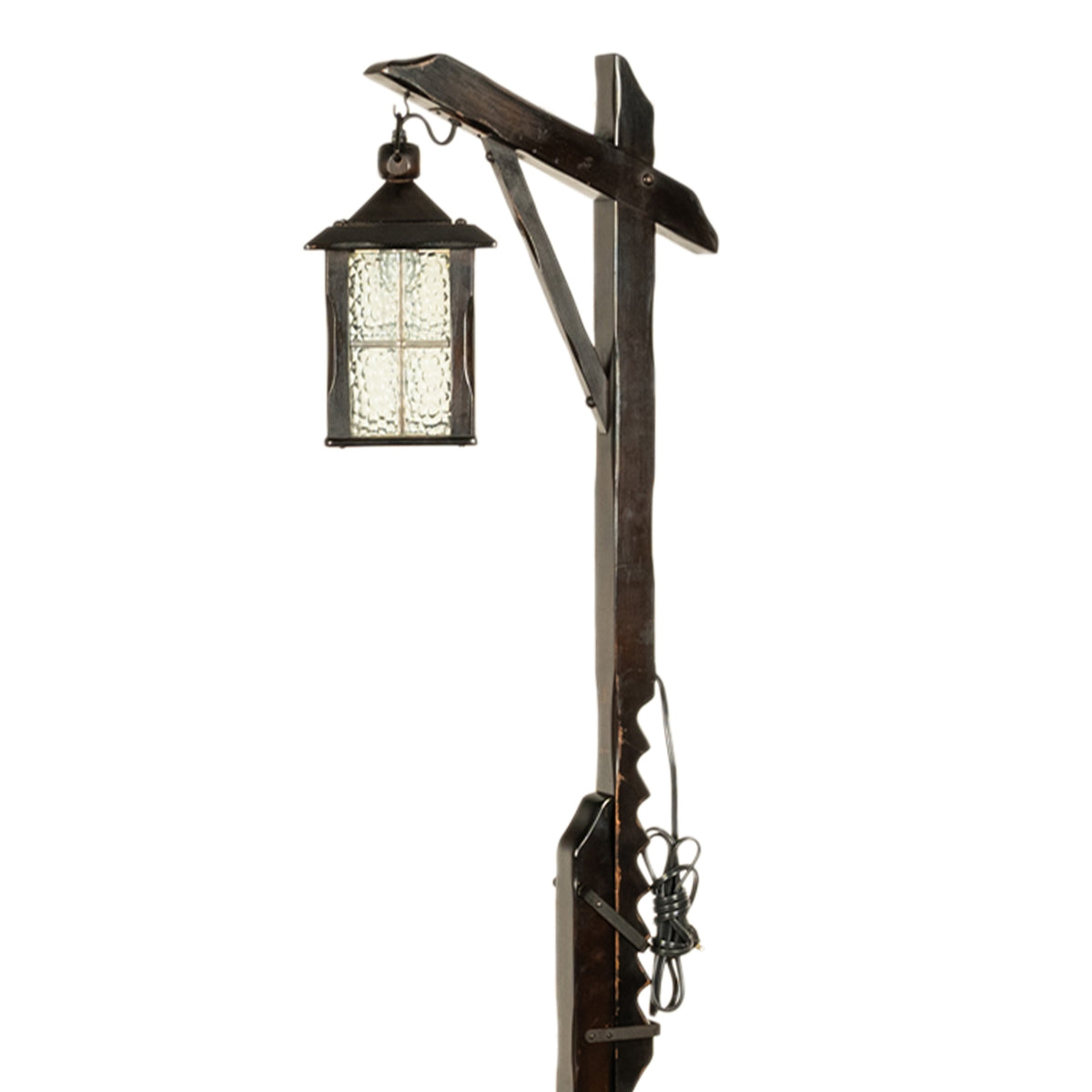 Antique Mission Arts Crafts Carved Oak Adjustable Floor Lamp Glass Lantern 1930