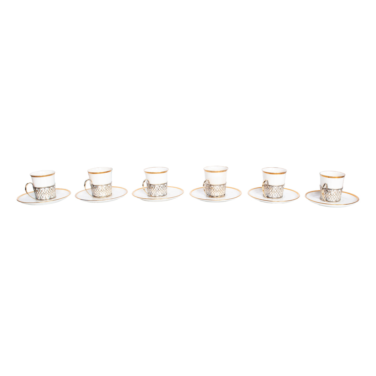 Antique Set of 6 Shelley China Demitasse Cups Saucers Sterling Silver Mappin Webb Birmingham 1919