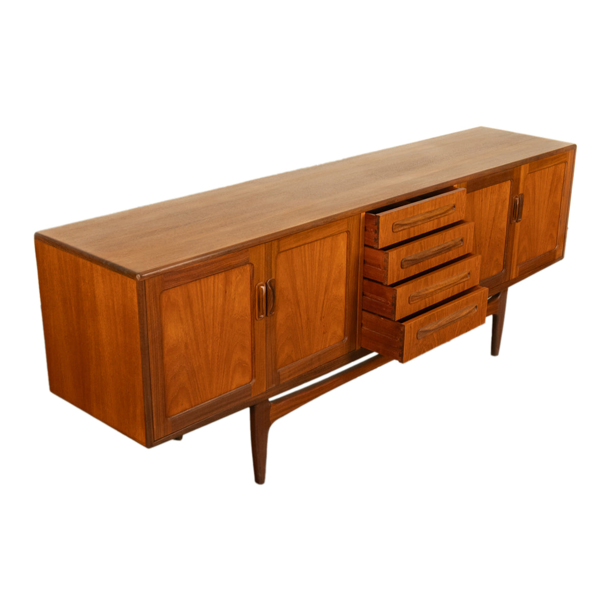 Original Mid Century Modern G Plan Teak Fresco Long 4 Door Drawer Credenza 1966