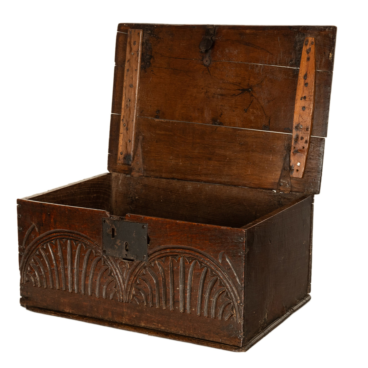 Antique 17th Century Charles II Carved Oak Bible Document Box 6 Plank Trunk 1680
