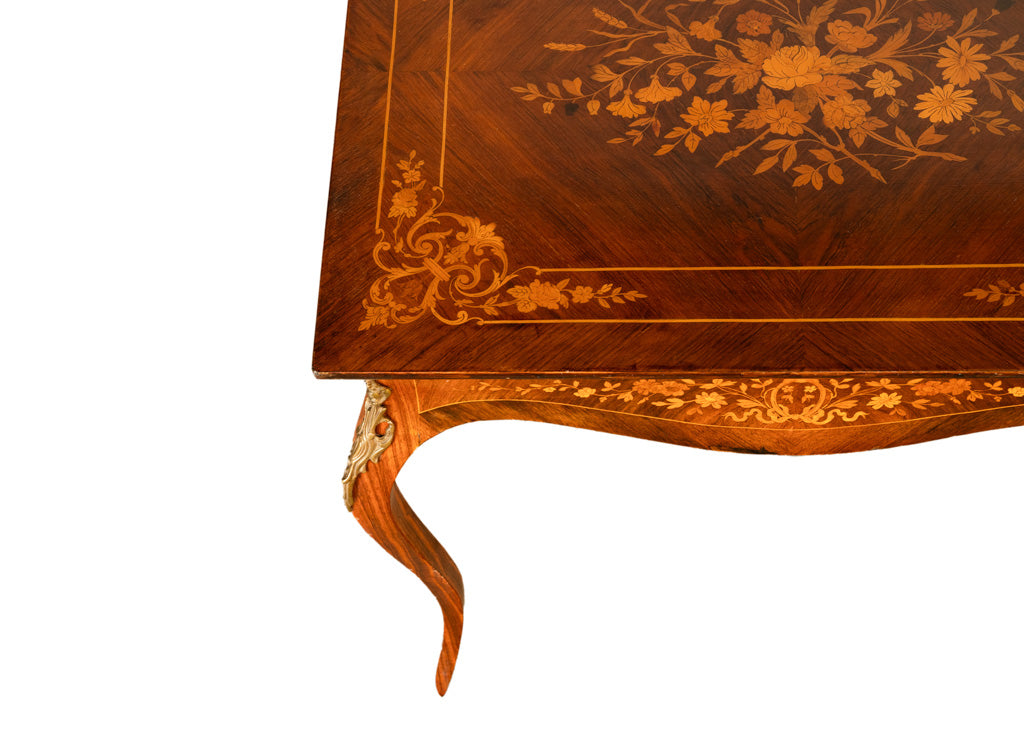 Antique Louis XV Ormolu Mounted Inlaid Marquetry Rosewood Center Side Table 1890