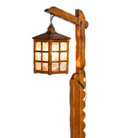 Antique Mission Arts Crafts Carved Oak Adjustable Floor Lamp Glass Lantern 1930