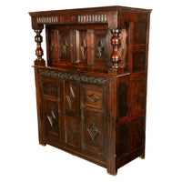 Antique English 17th Century Jacobean Charles I Carved Oak Court Cupboard Cabinet 1630
