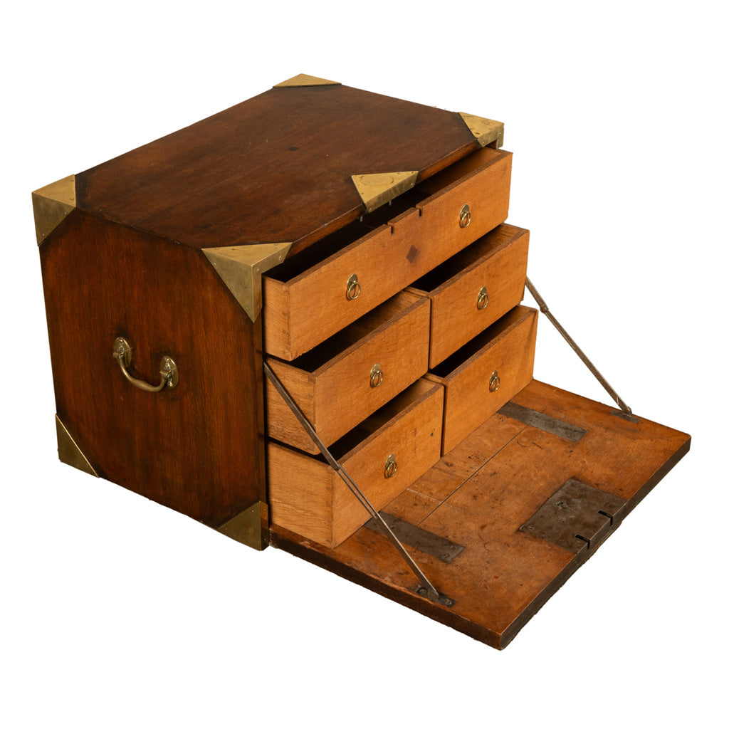 Antique 19th Century Oak Brass Campaign Chest Document Captain's Strong Box 1780