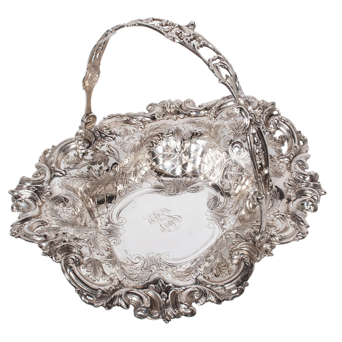 Large Antique American Sterling Silver Tiffany & Co Handled Repoussé Basket 1890
