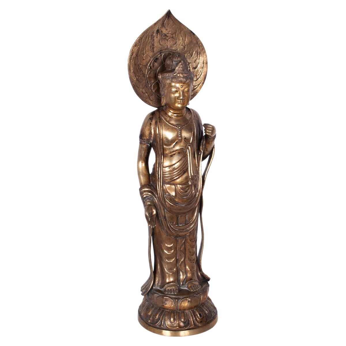 Antique 18th Century Japanese Edo Gilt Bronze Kannon Buddha Statue Figure 1750