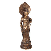 Antique 18th Century Japanese Edo Gilt Bronze Kannon Buddha Statue Figure 1750