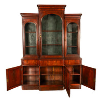 Antique 19th Century Large Breakfront Flame Mahogany Bookcase Bibliotheque 1850