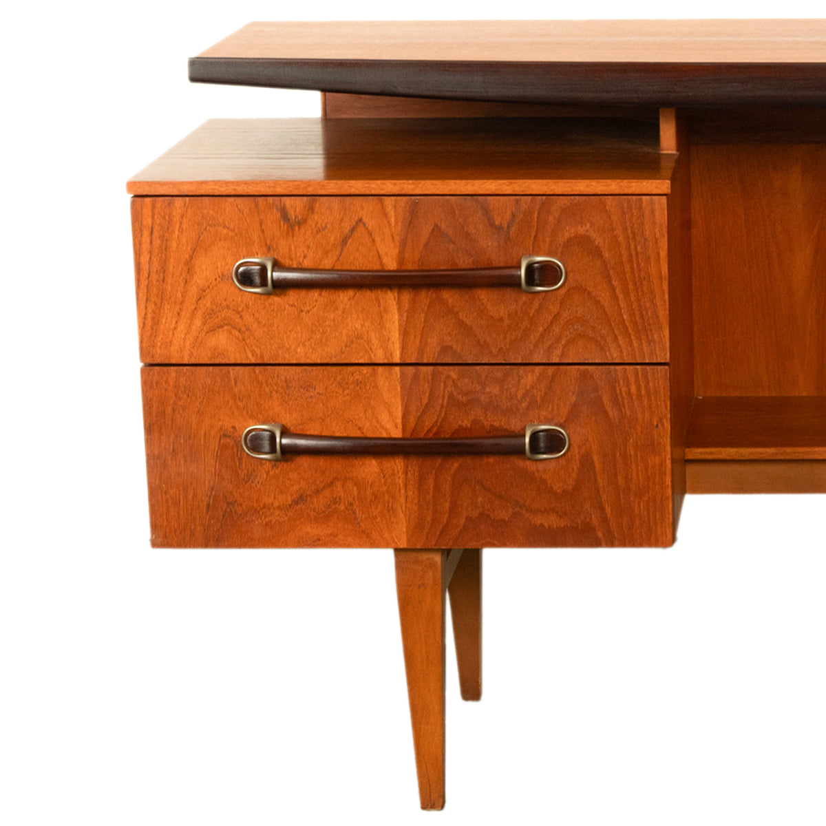 Vintage Danish Mid Century Modern Teak Four Drawer Desk with Floating Top 1965