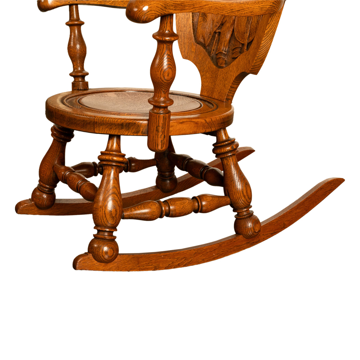 Antique American George Arndt Arts Crafts Oak Ben Franklin Rocking Chair NY 1900
