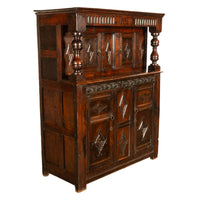 Antique English 17th Century Jacobean Charles I Carved Oak Court Cupboard Cabinet 1630