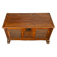 Antique French Gothic Revival Carved Oak Dowry Coffer Chest Bench Seat 1820