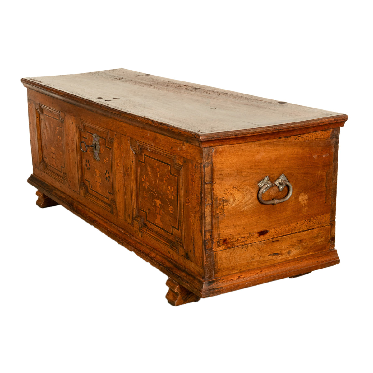 Antique German Baroque Inlaid Marquetry Dowry Chest Coffer Trunk Seat Bench 1700