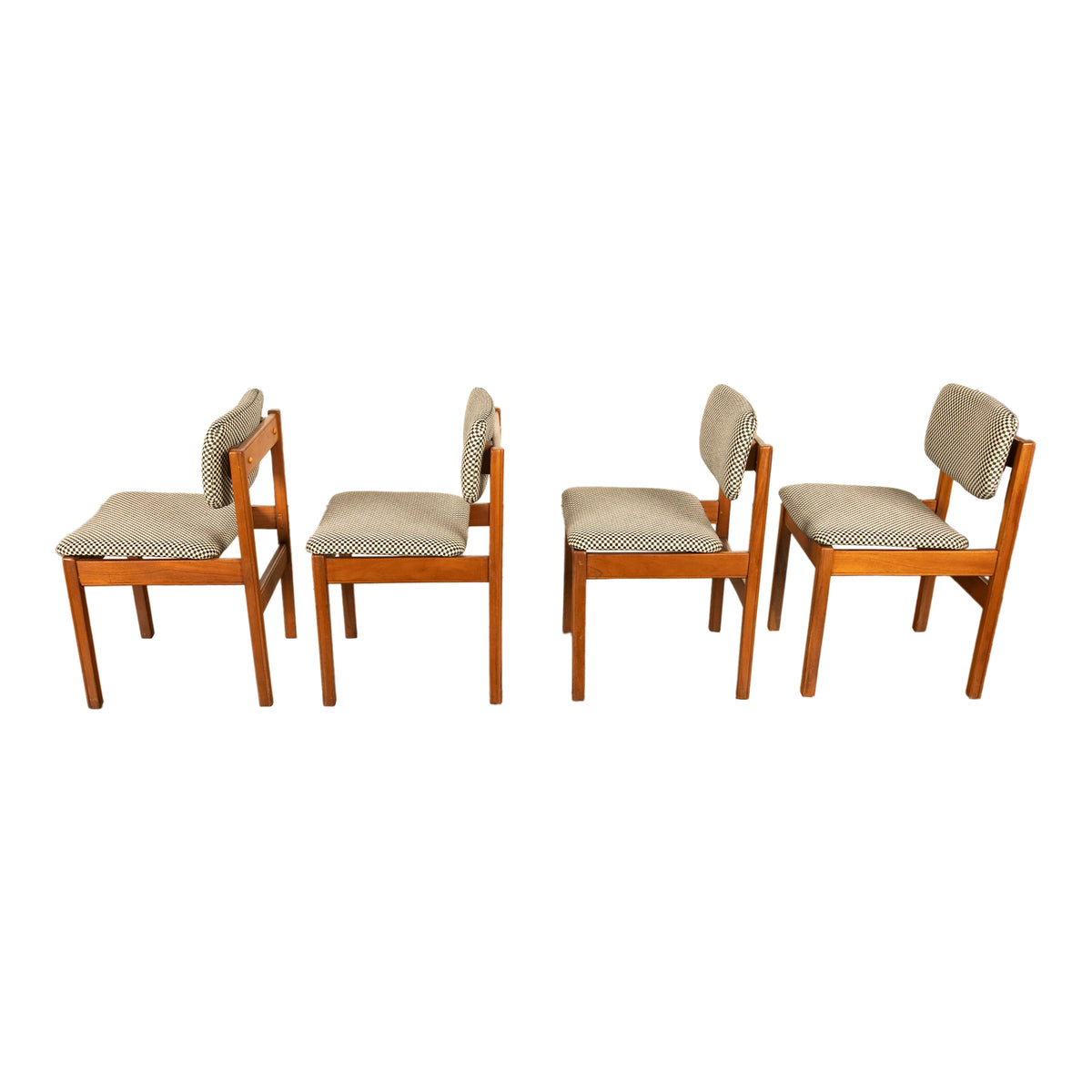 Mid Century Modern Danish Jens Risom Set 4 Teak Dining Chairs 1960 Newly Re-upholstered