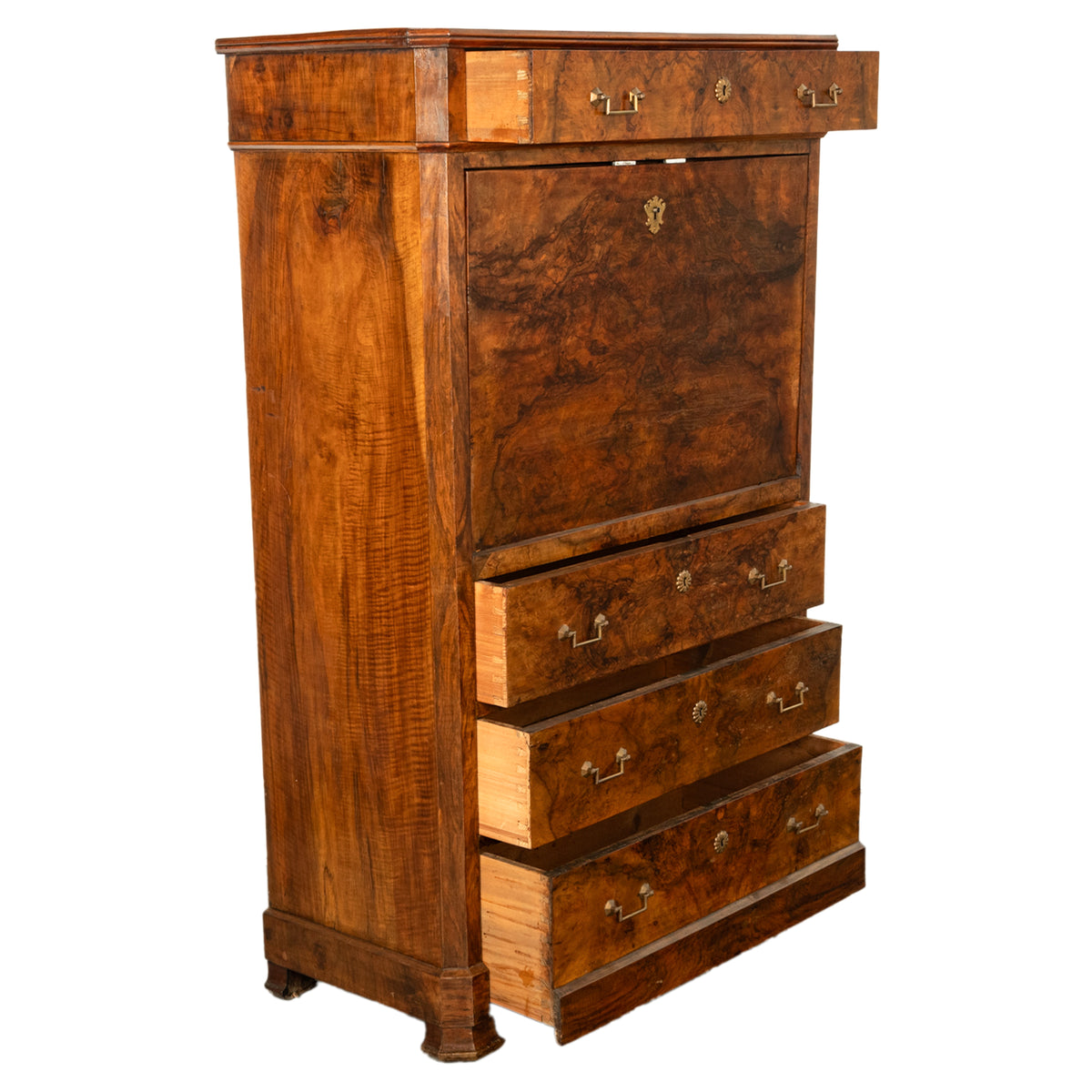 Antique French Charles X Classical Secrétaire à Abattant Desk Chest Walnut 1825