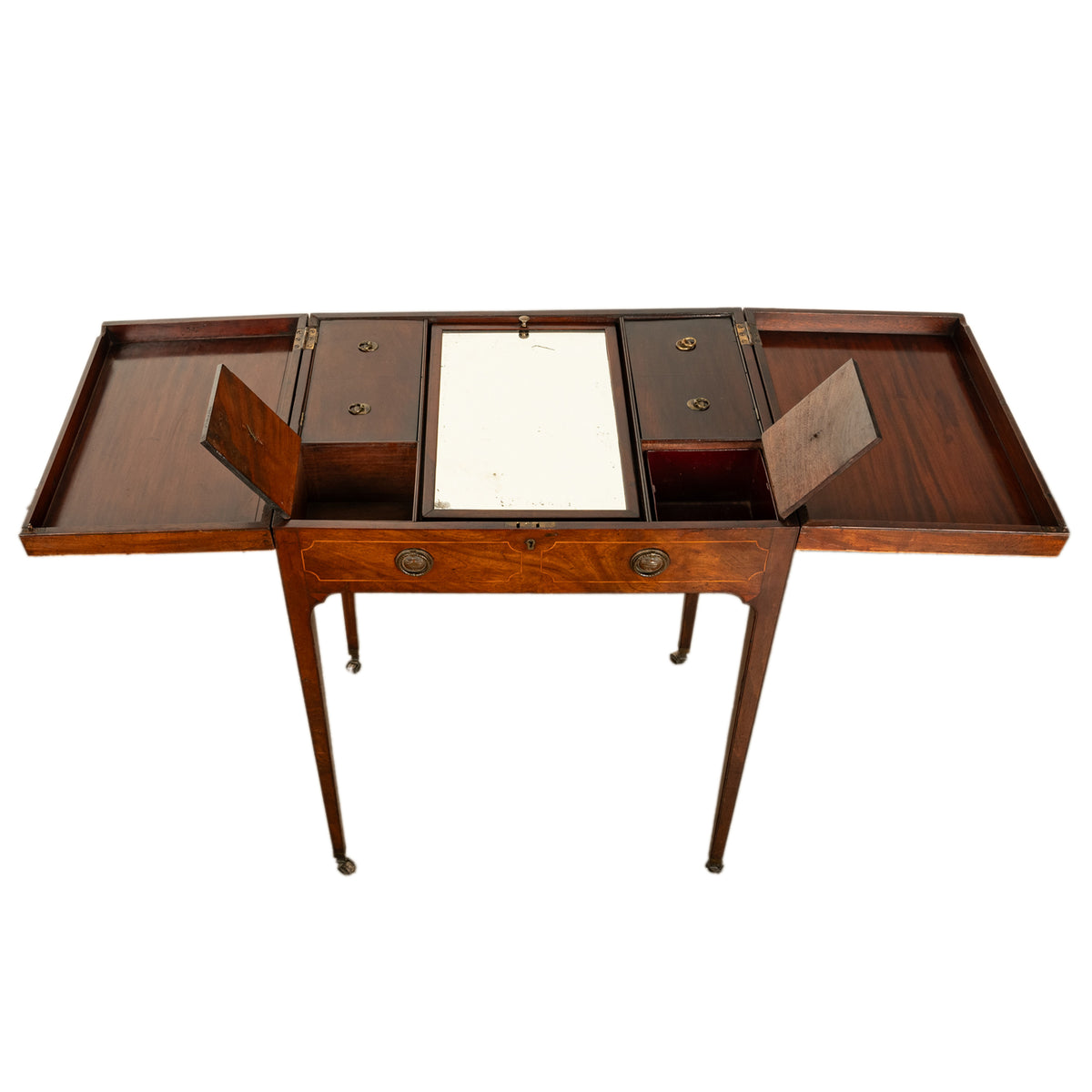 Antique Inlaid Mahogany Georgian Sheraton Folding Vanity Mirror Dressing Table