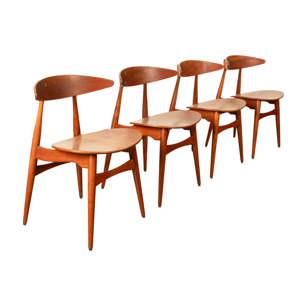Danish MCM Set of Four Hans J. Wegner CH-33 Teak Chairs Carl Hansen & Søn 1960