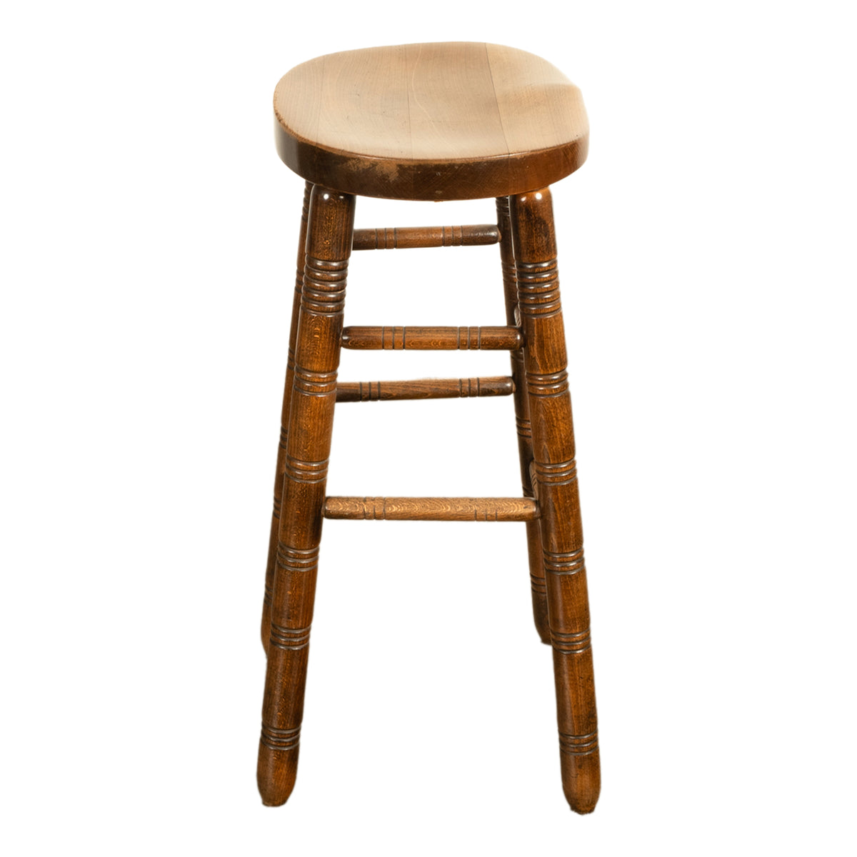 Antique Set of Five Antique Arts & Crafts Turned Elm Bar Sadle Seat Stools 1900